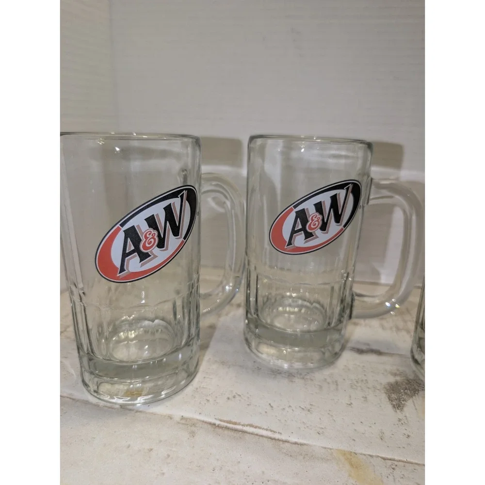 A&W Root Beer Mugs Set of 4 Vintage Heavy Glass, 6-inch Tall